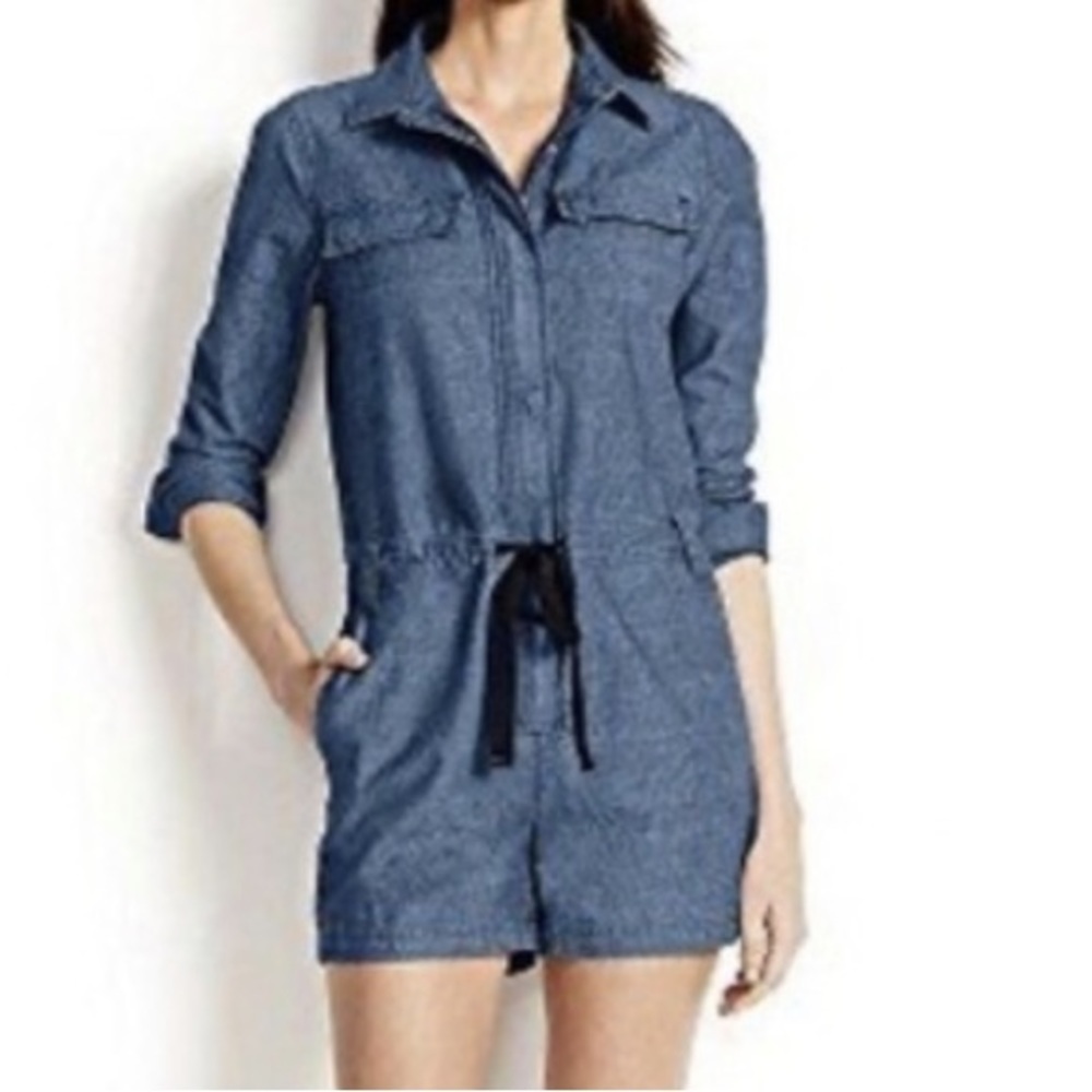 Lands’ End Denim Romper Jumpsuit Workwear 4 Boilersuit